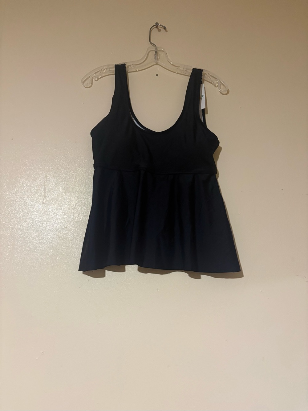Black Women's Tankini Swim Top - Flared Hem Scoop Neck